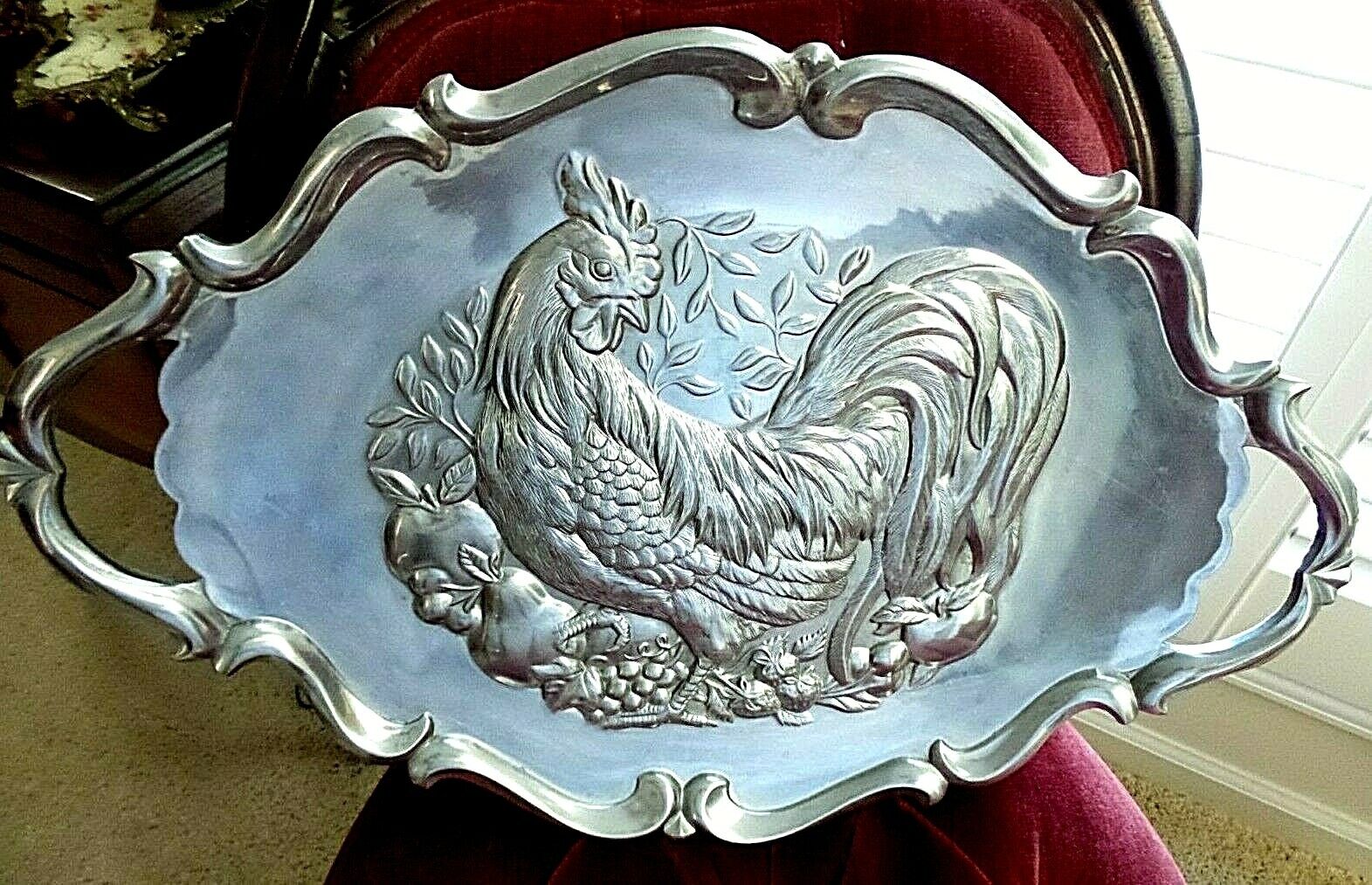 LENOX PEWTER ROOSTER SERVING PLATTER TRAY 23'' RETIRED