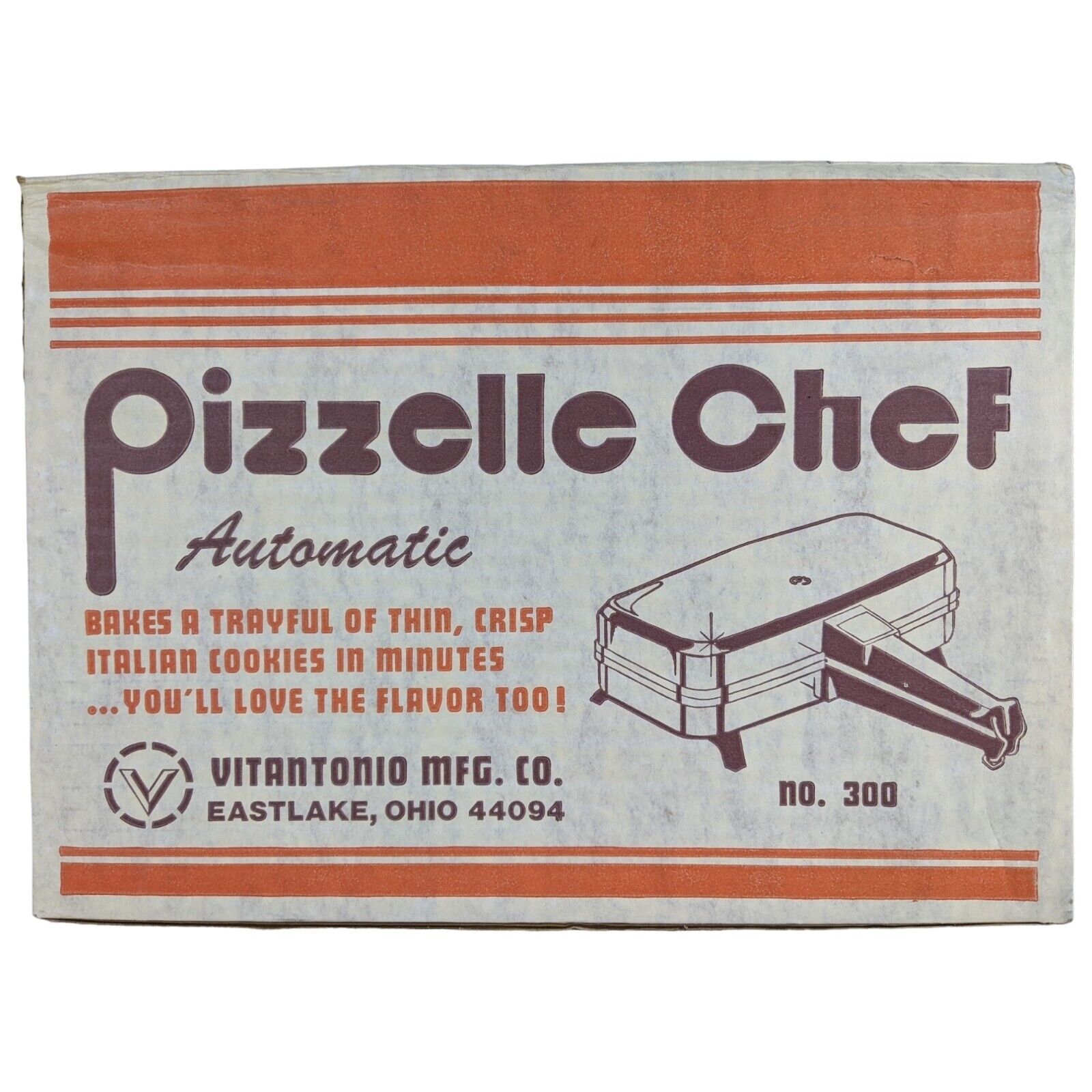Vintage Vitantonio Pizzelle Chef No. 300 Aluminum Pizzelle Maker NOS NEW RARE