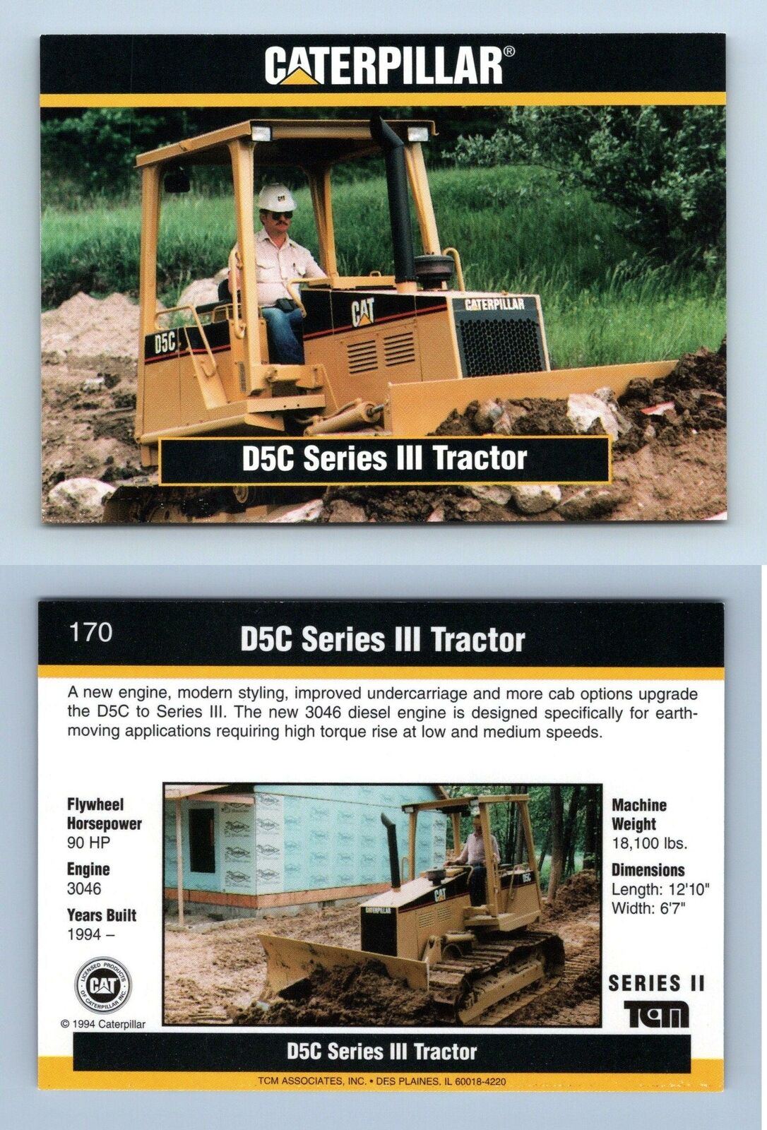 D5C Series III Tractor #170 Caterpillar Series II 1994 TCM Trading Card