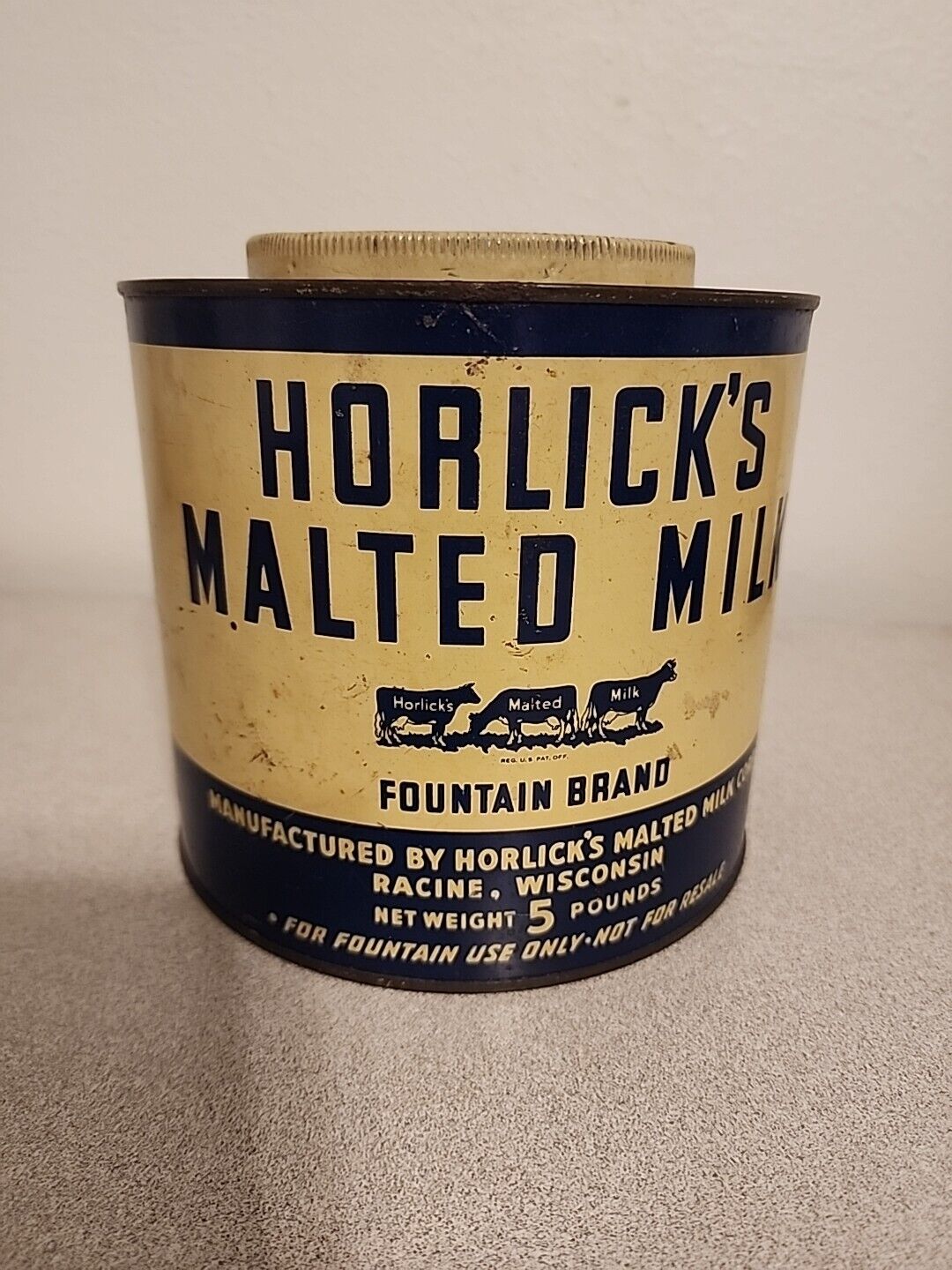 Vintage Early HORLICK'S MALTED MILK RACINE, WISCONSIN 5 POUNDS Tin Can *RARE HTF