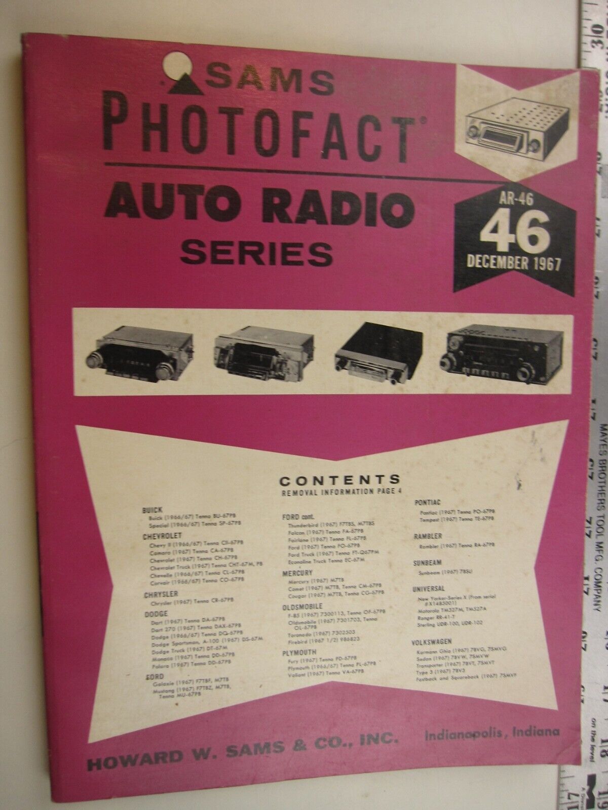 SF DECEMBER 1967 Sams Photofact   AUTO RADIO Series AR-46 BIS