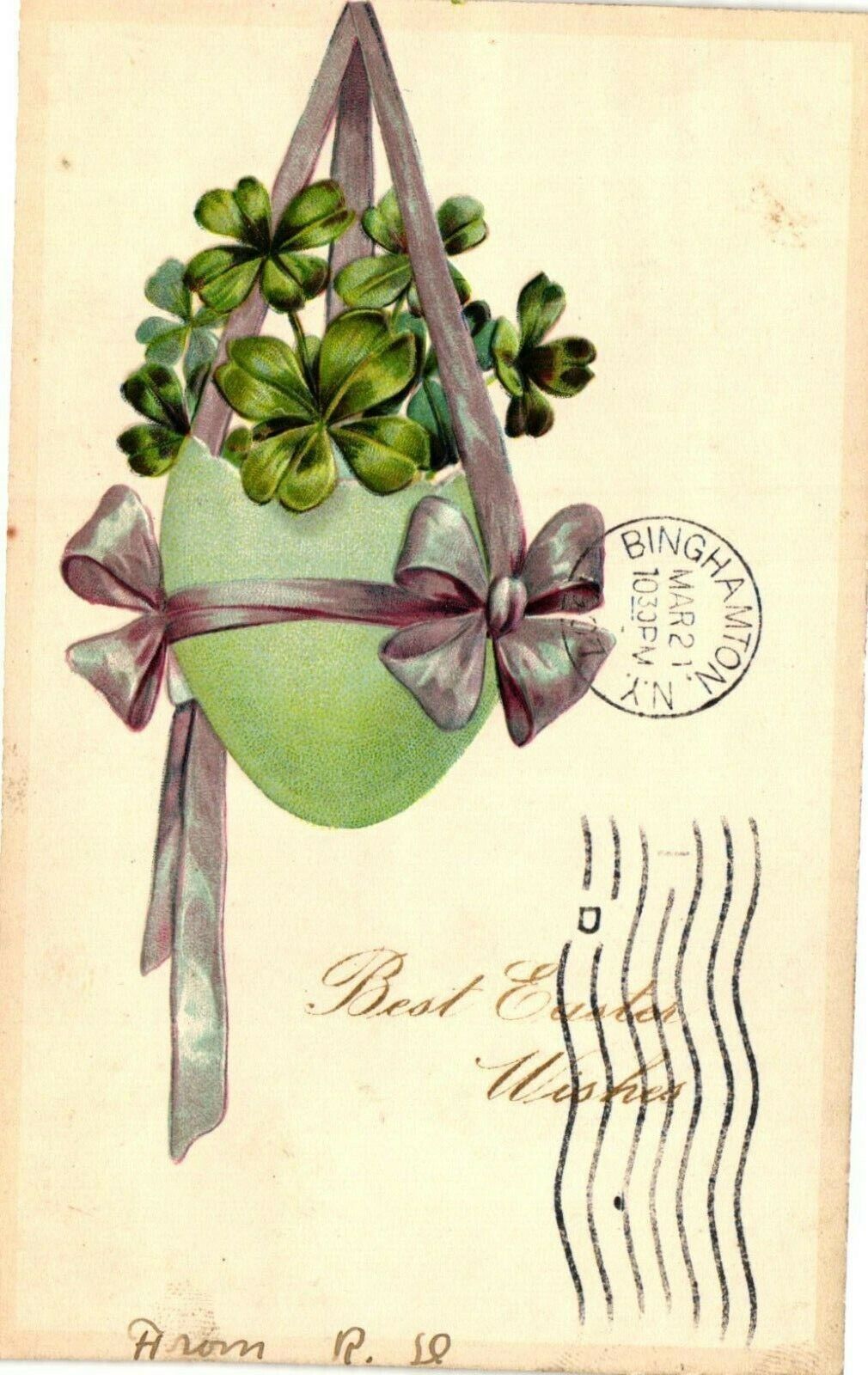 Vintage Postcard- Best Easter Wishes. EMBOSSED. Cancellation 1907