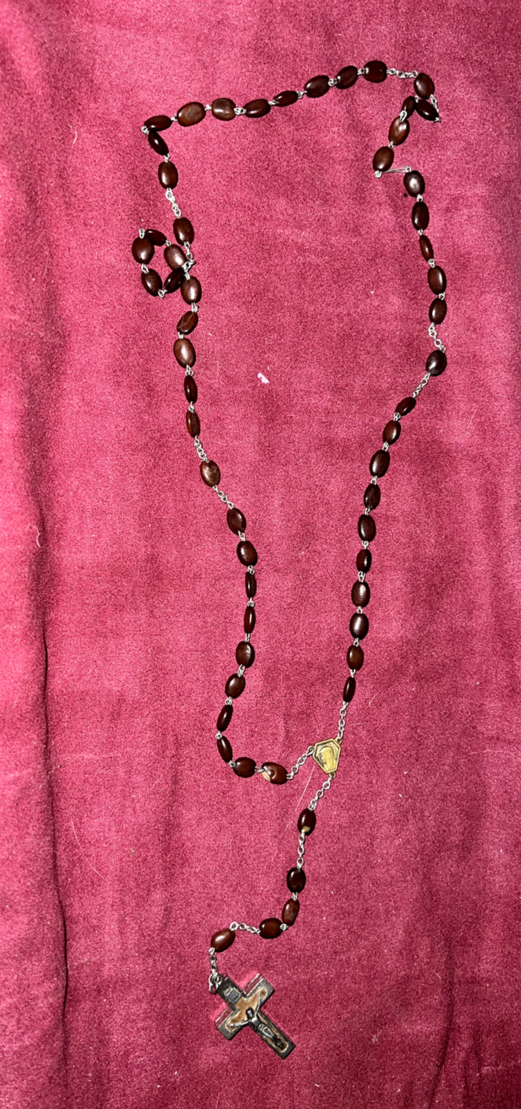 Vintage Italy Ebony Wood Oblong Bead Rosary hj12