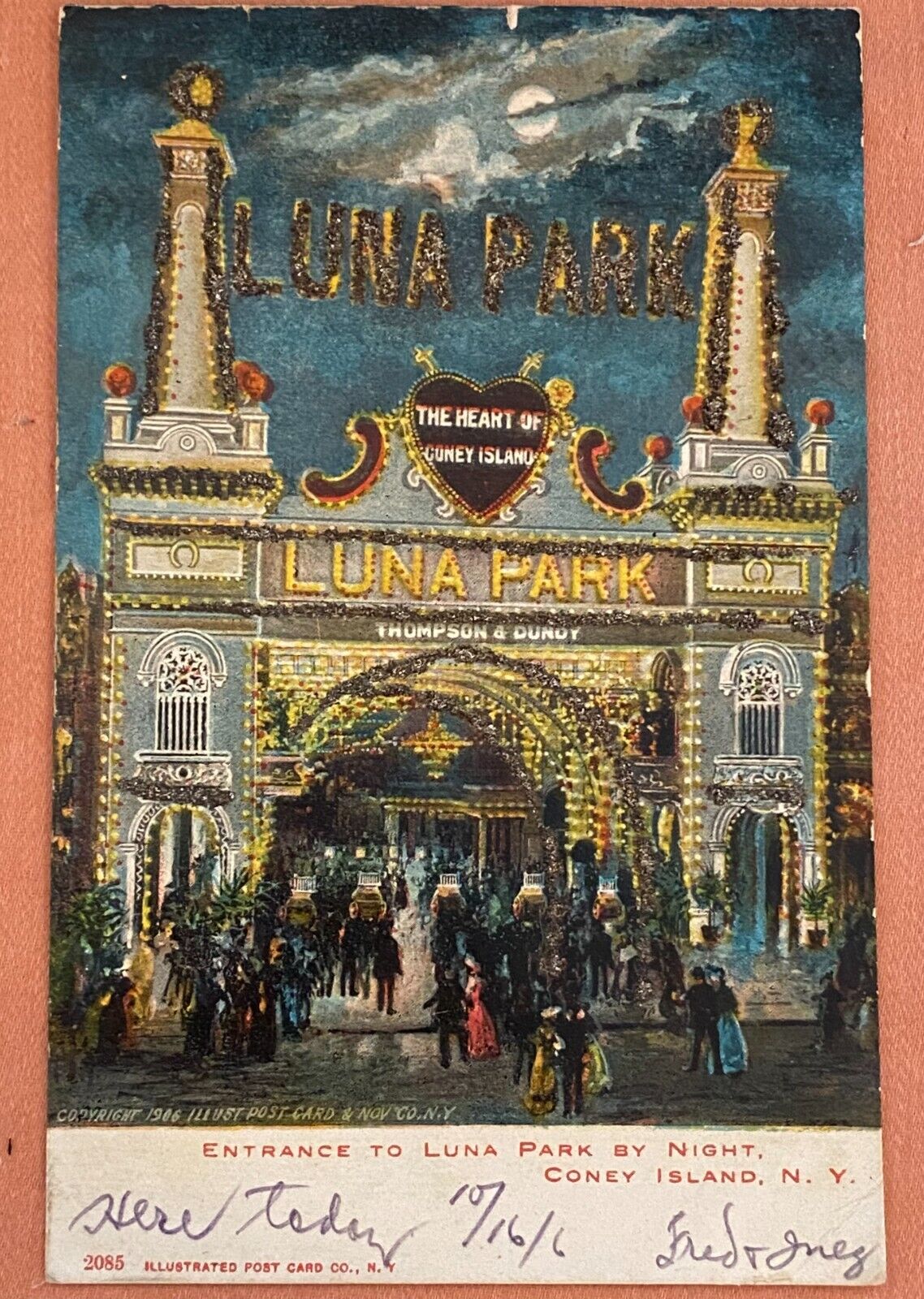 Coney Island New York NY  Luna Park Entrance Night View Vintage Postcard 1906