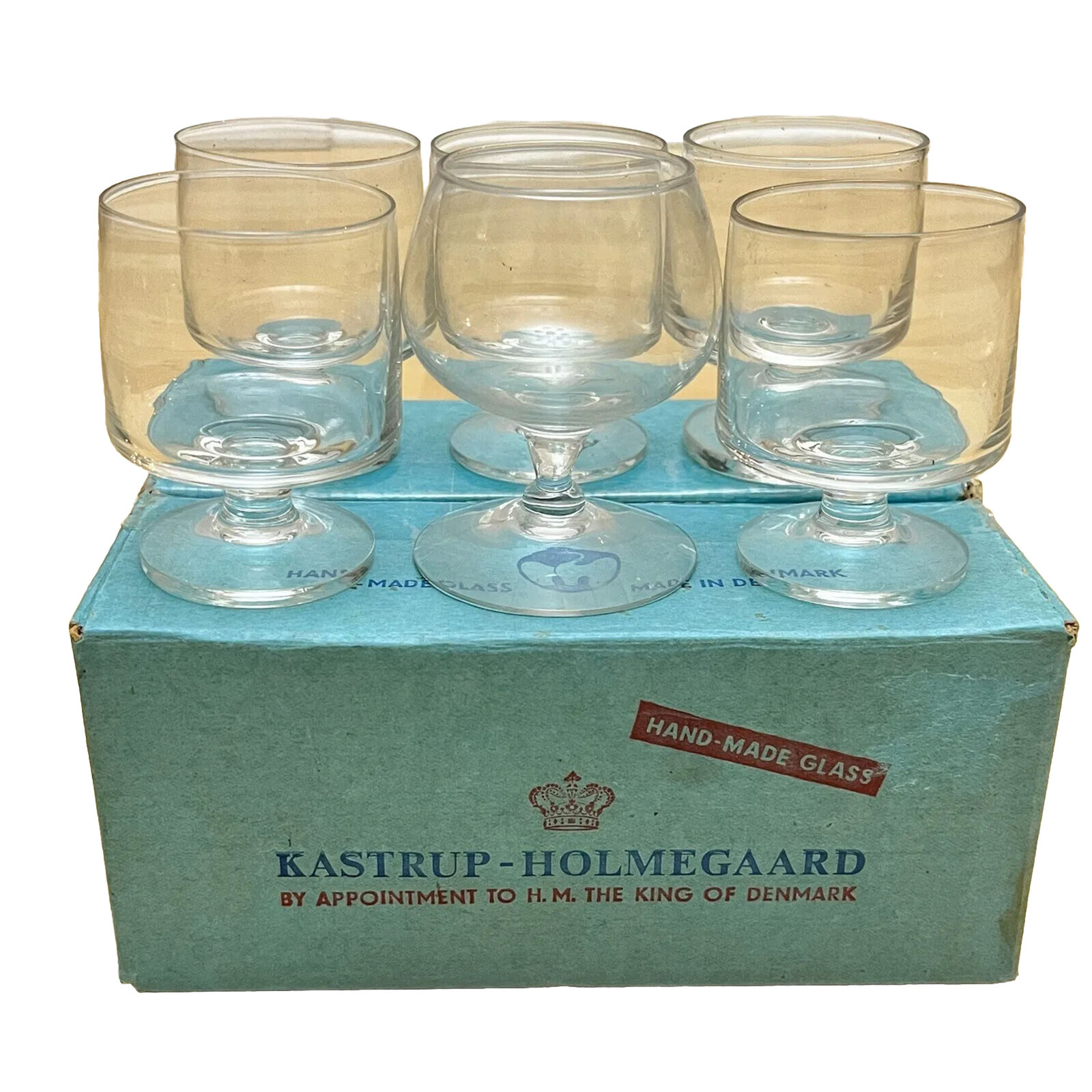 Vintage KASTRUP-HOLMEGAARD 6 HVIDE SMOKE STUB 4 OZ CLEAR Glasses DENMARK READ