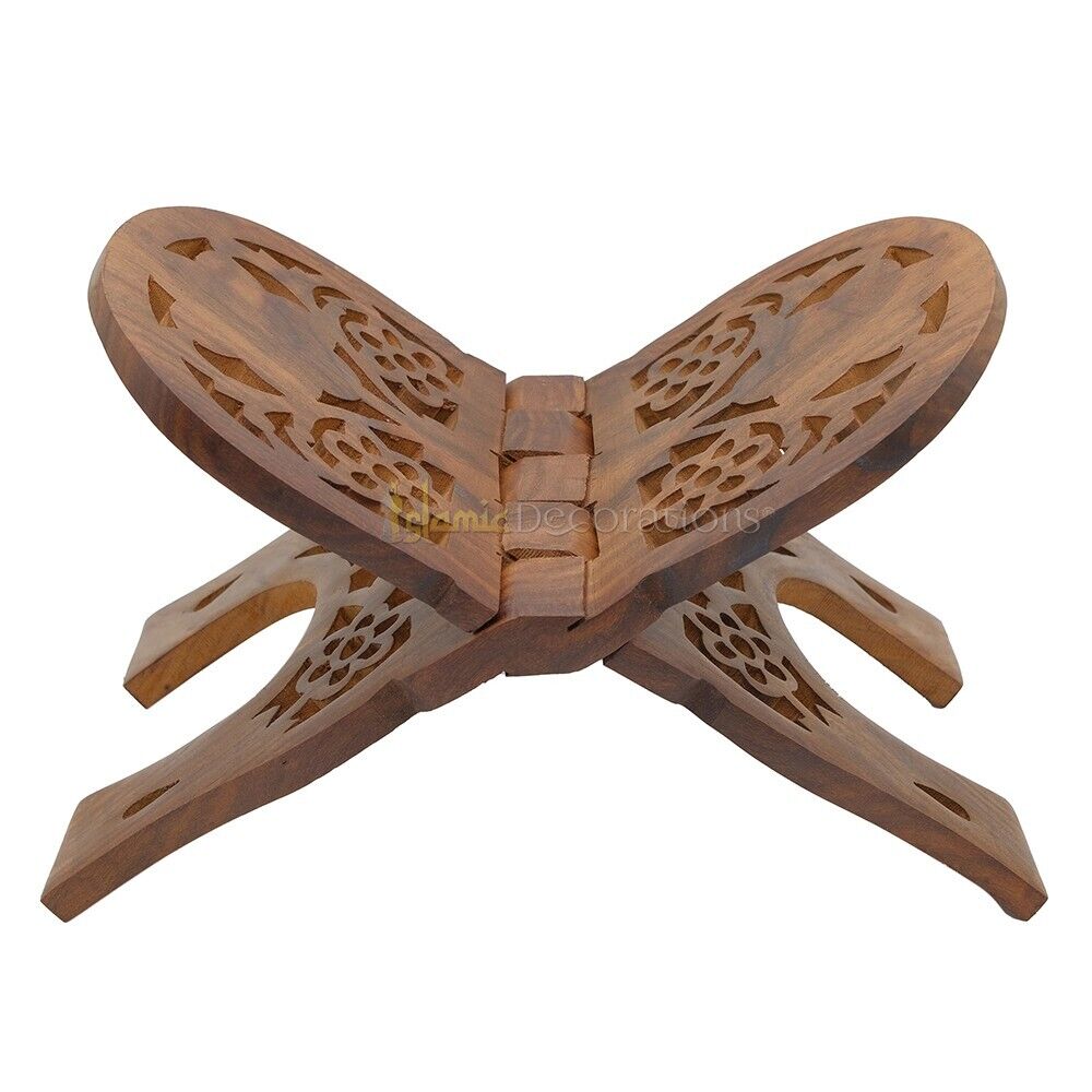 Medium Carved Rehal Rounded High-quality Natural Wood Foldable Stand 13 Inches