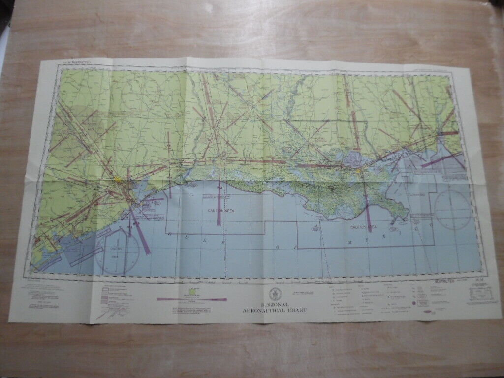 1944 Gulf Coast Regional Aeronautical Chart Pilot Map New Orleans Houston Texas