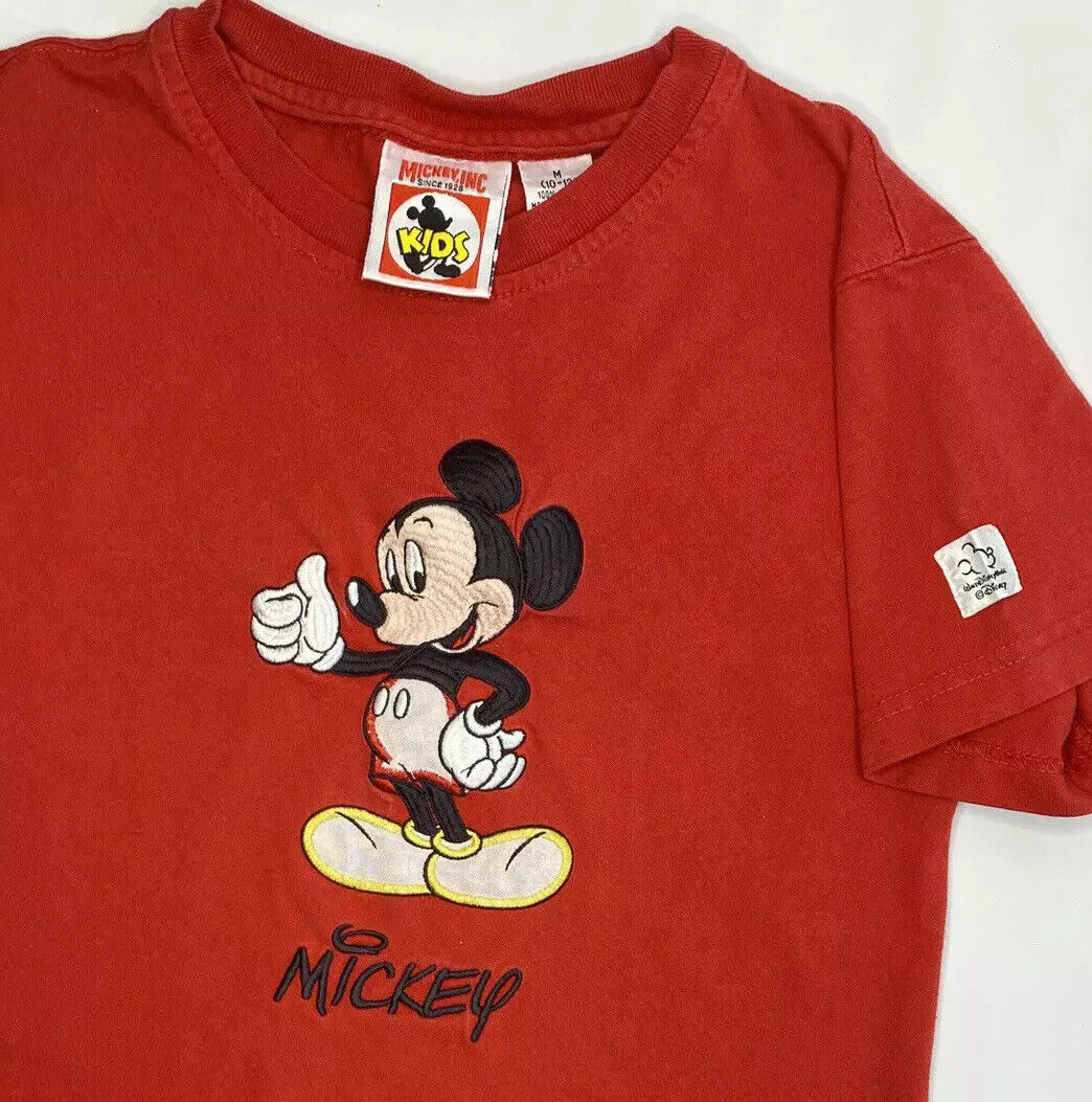 Vintage Disney Mickey INC Kids T-Shirt Embroidered Mickey Mouse 90s Sz M 10-12 