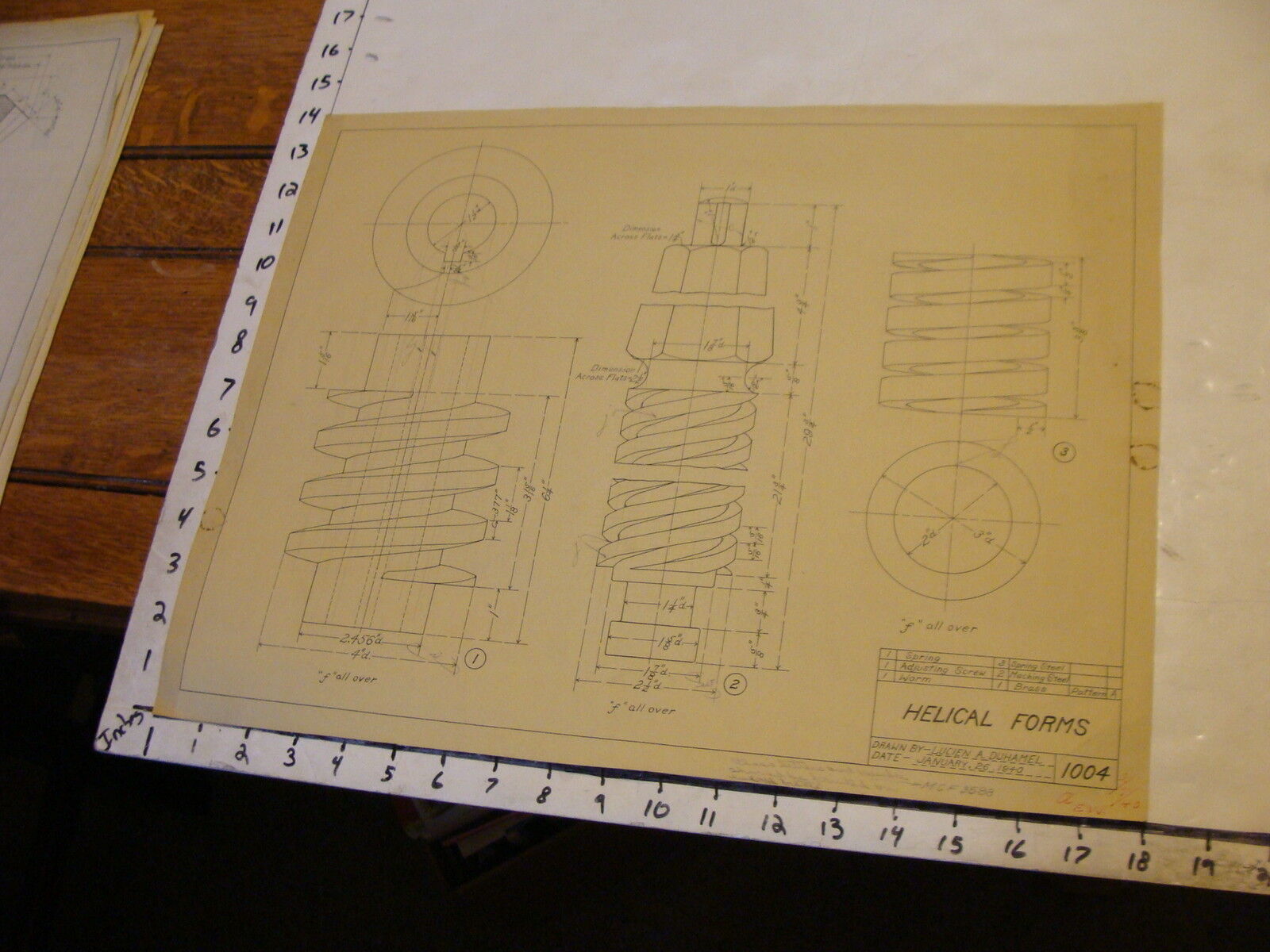 1940 vintage art Lucien a. Duhamel mechanical drawing: HELICAL FORMS