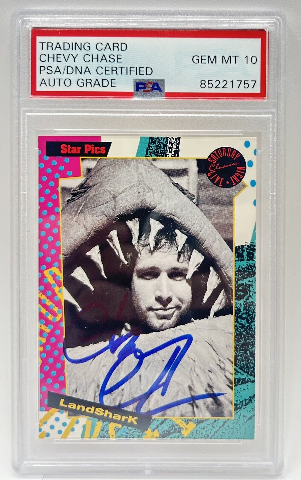 Chevy Chase Signed 1992 Star Pics SNL Land Shark #68 Card PSA/DN 10 Auto