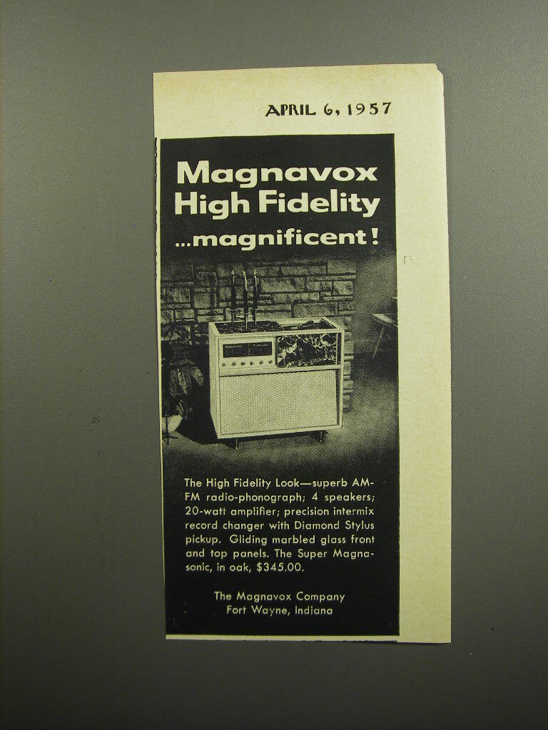 1957 Magnavox Super Magnasonic Phonograph Ad - Magnavox High Fidelity