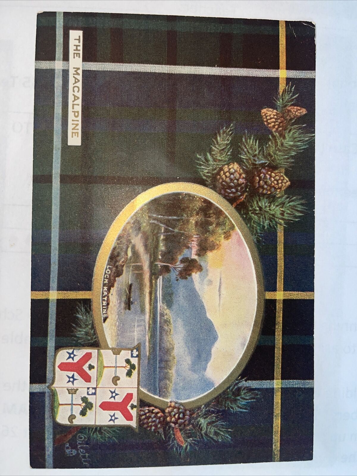 “Very Rare”Postcard c1910 Scottish Clans Oilette The Macalpine Tartan Badge