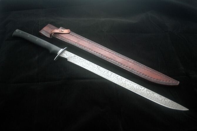 Handmade Forged 30.0'' Damascus Steel Long Machete Battle Ready sword & Sheath