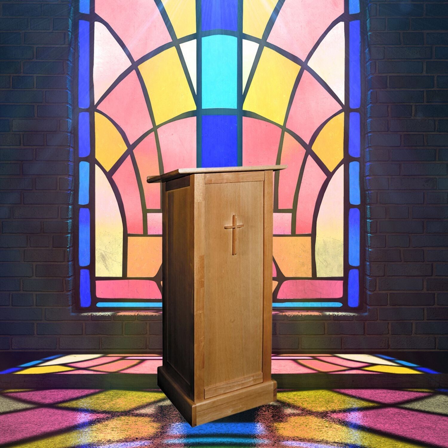 Pecan Stain Lectern With Shelf Storage Lecterns for Church or Sanctuary 45 In