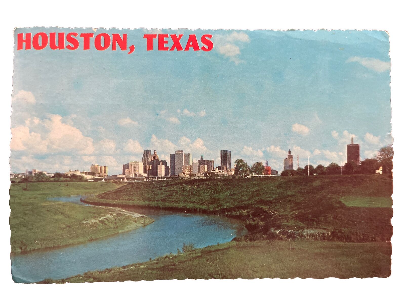 Houston TX-Texas, Scenic View Of Skyline, Antique, Buffalo Bayou 1960's VTG PM