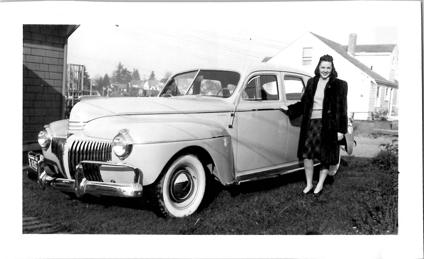 Pretty Woman Next to De Soto Car Automobile Americana 1940s Vintage Photograph