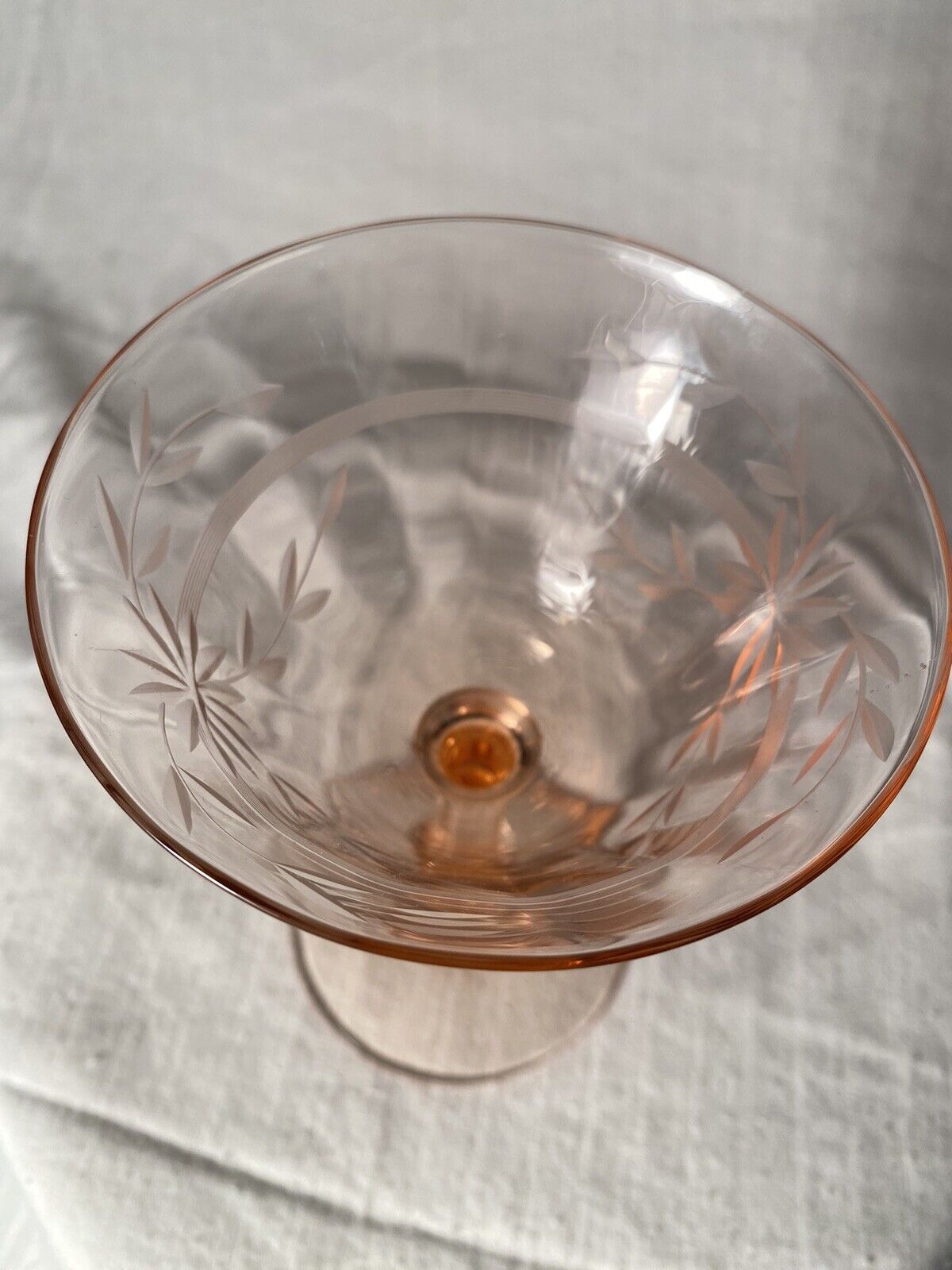 6 Vintage Pink Elegant Depression Etched Optic Wine Champagne Martini Glass 5” T