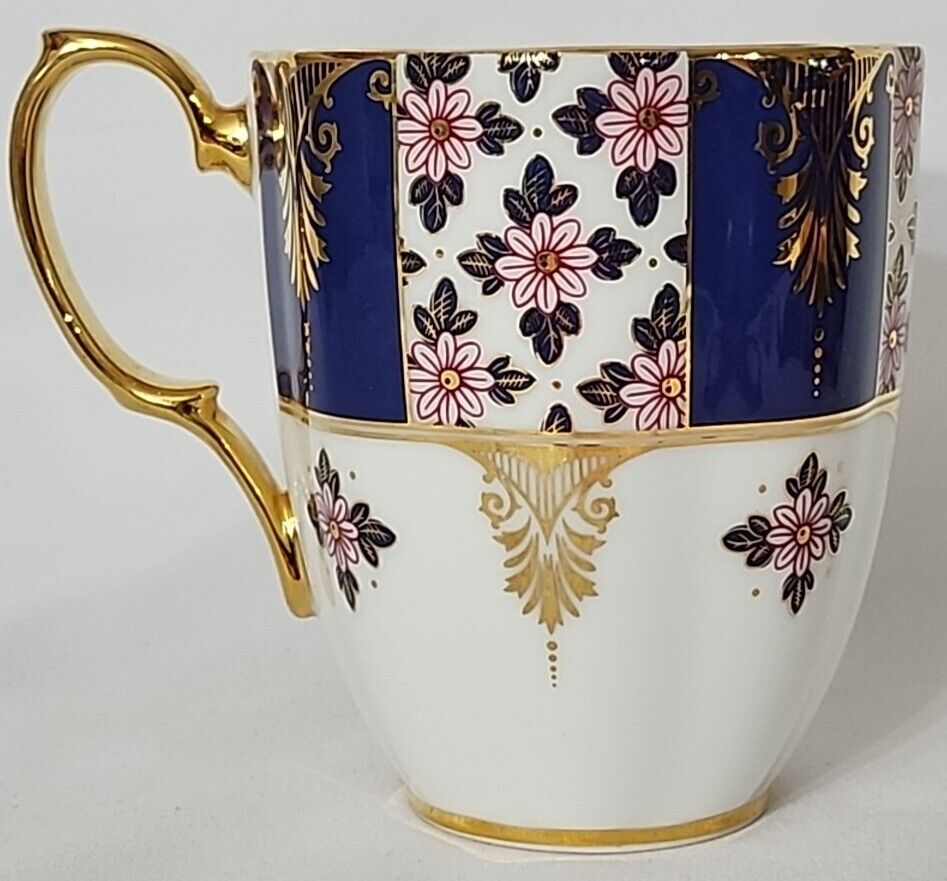 Vtg Royal Albert Bone China 100 Years 1900's Regency Blue & Gold Floral Mug EUC 