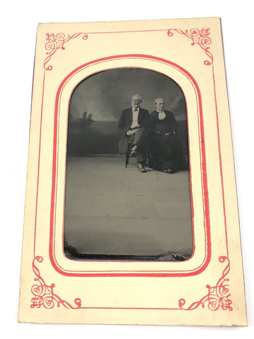 Antique 1800s Husband & Wife Tin Type Photo Sitting Together Indianapolis 1612N