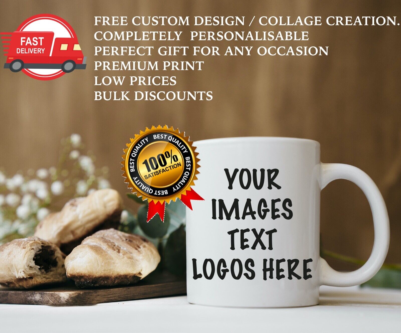 Personalised Photo Mug Custom Cup Text Image Name Logo Mothers Day Birthday Gift