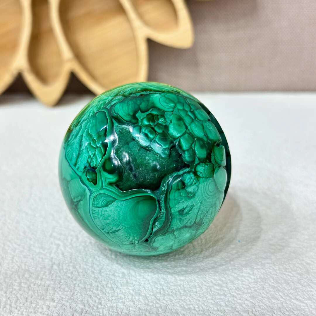 575g TOP Natural Malachite Quartz Polished Sphere Crystal Energy Ball Decor