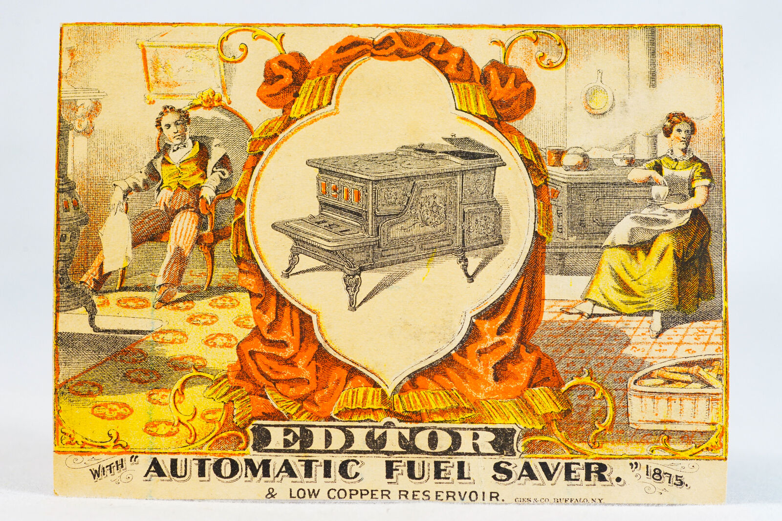 1875 The Editor Cooking Stove Troy New York Another Rare Victorian Trade Card