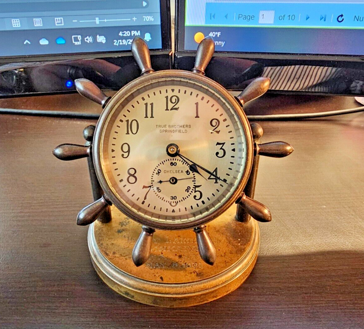 Chelsea Clock Co. Ships Wheel Desk Clock - 1930\'s Runs Well - Great Vintage Cond