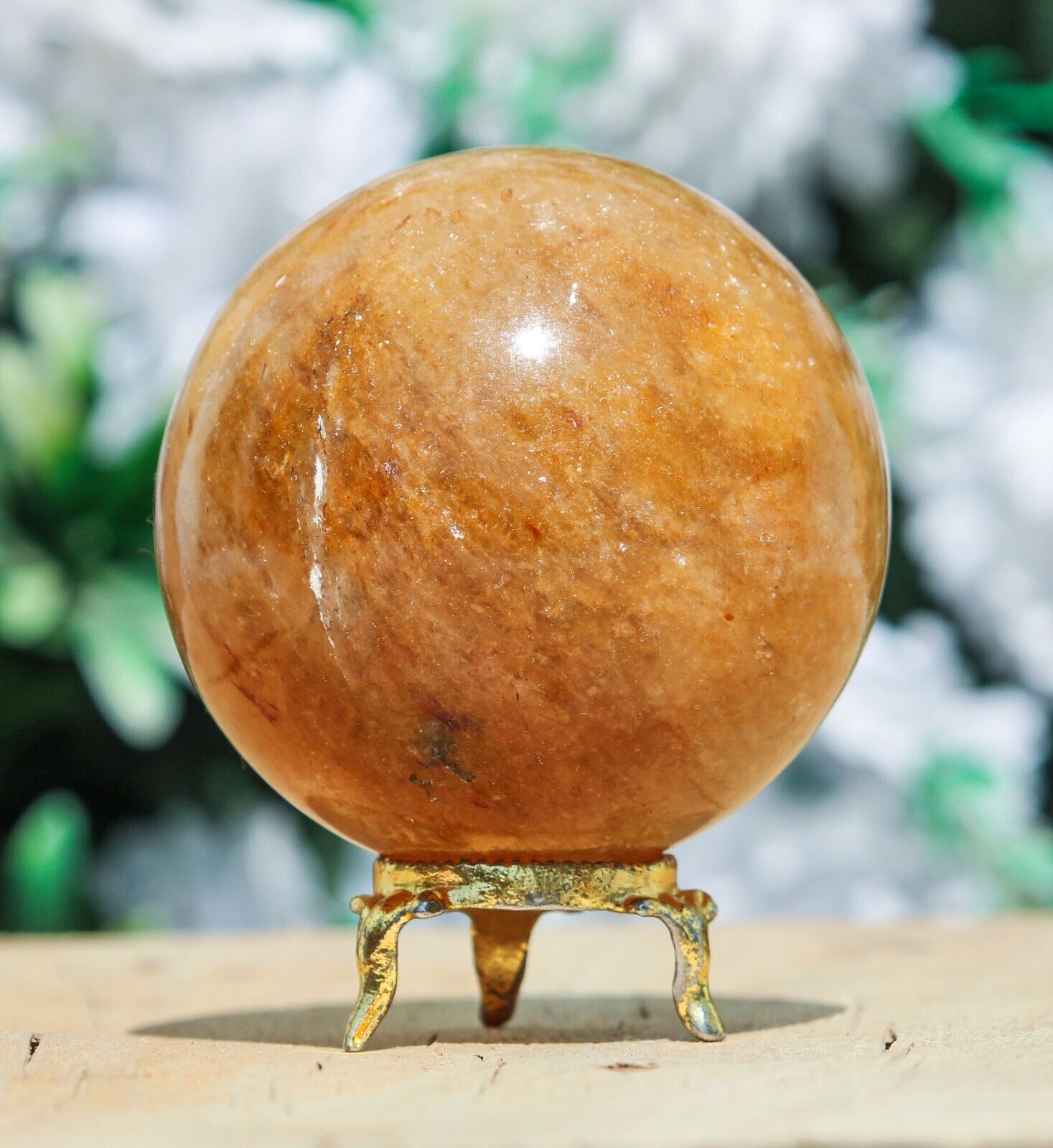 Superb 70MM Golden Quartz Crystal Stone Healing Spirit Energy Chakra Sphere Ball