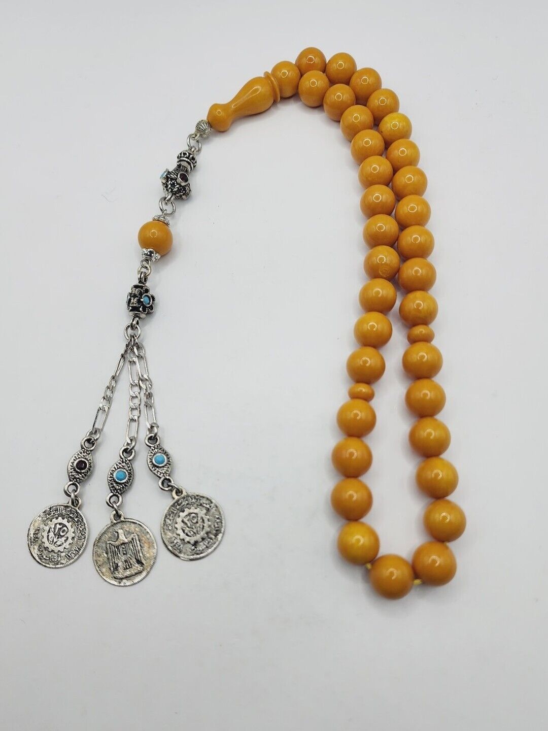Vintage Rosary Faturan Islamic German Prayer Yellow Amber Bakelite 33 Beads 58g