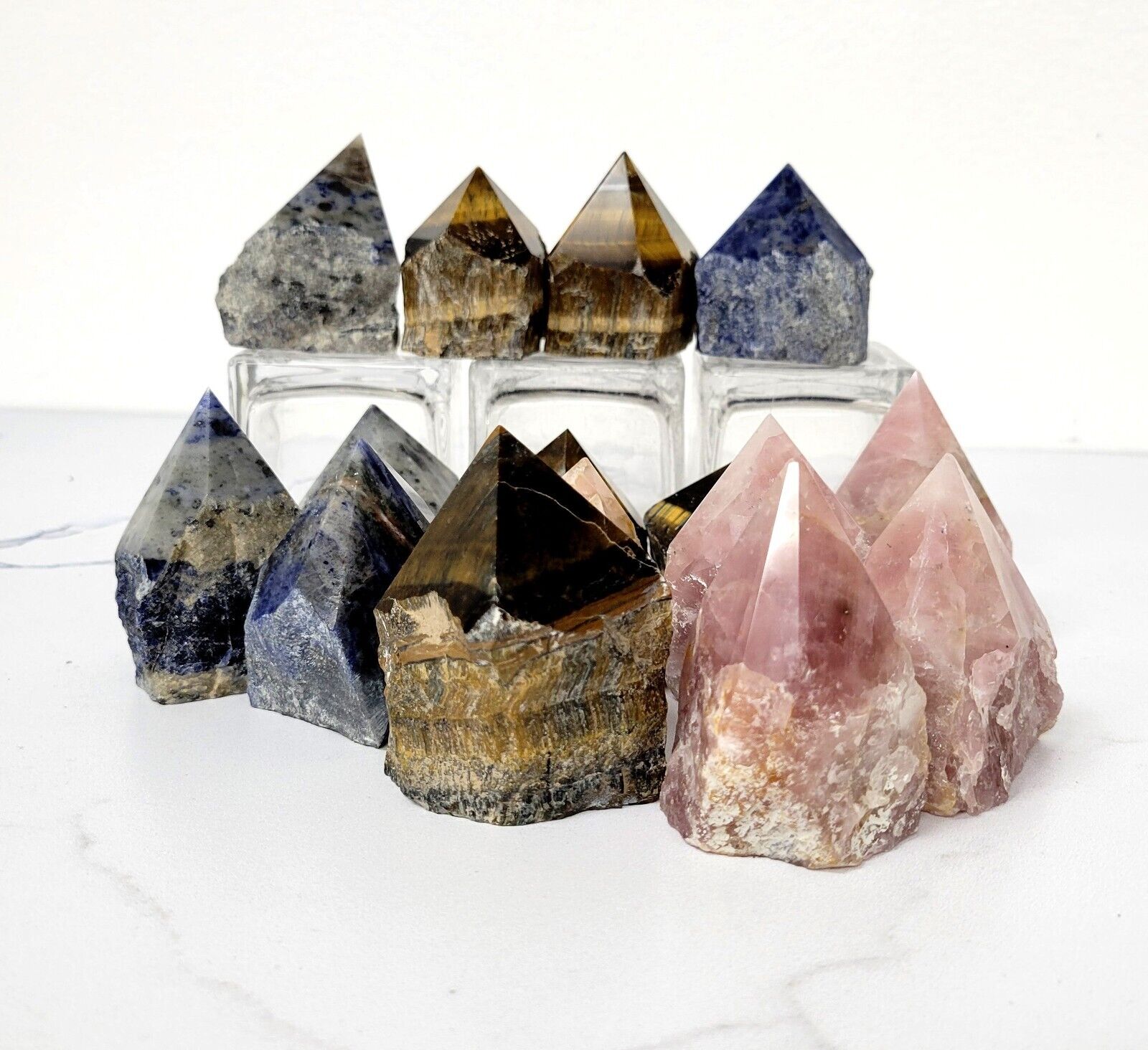 Raw Crystal Tower Semi Polished Top Point Generator Stone for Healing Reiki