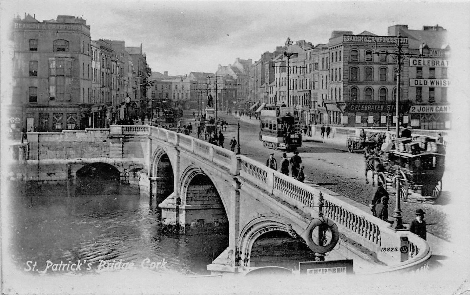 View of St. Patrick's Bridge and Street Scene, Cork, Ireland, Early Postcard