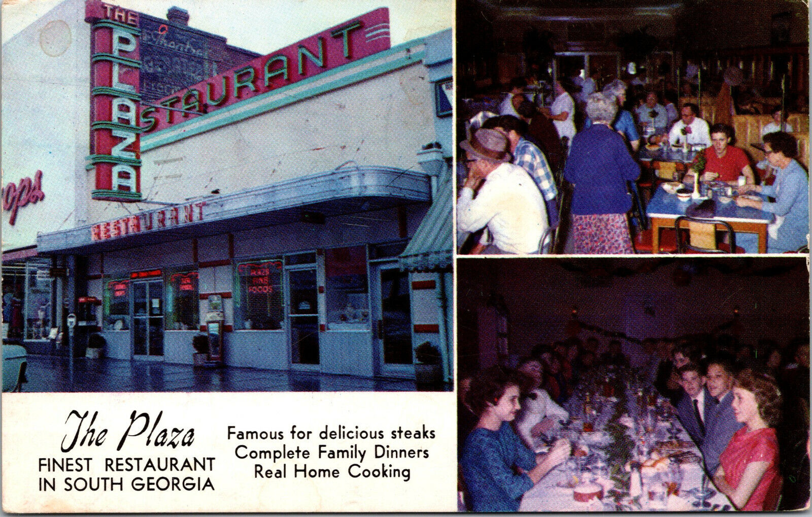 Vtg 1960s The Plaza Cafe Restaurant Thomasville Georgia GA Postcard