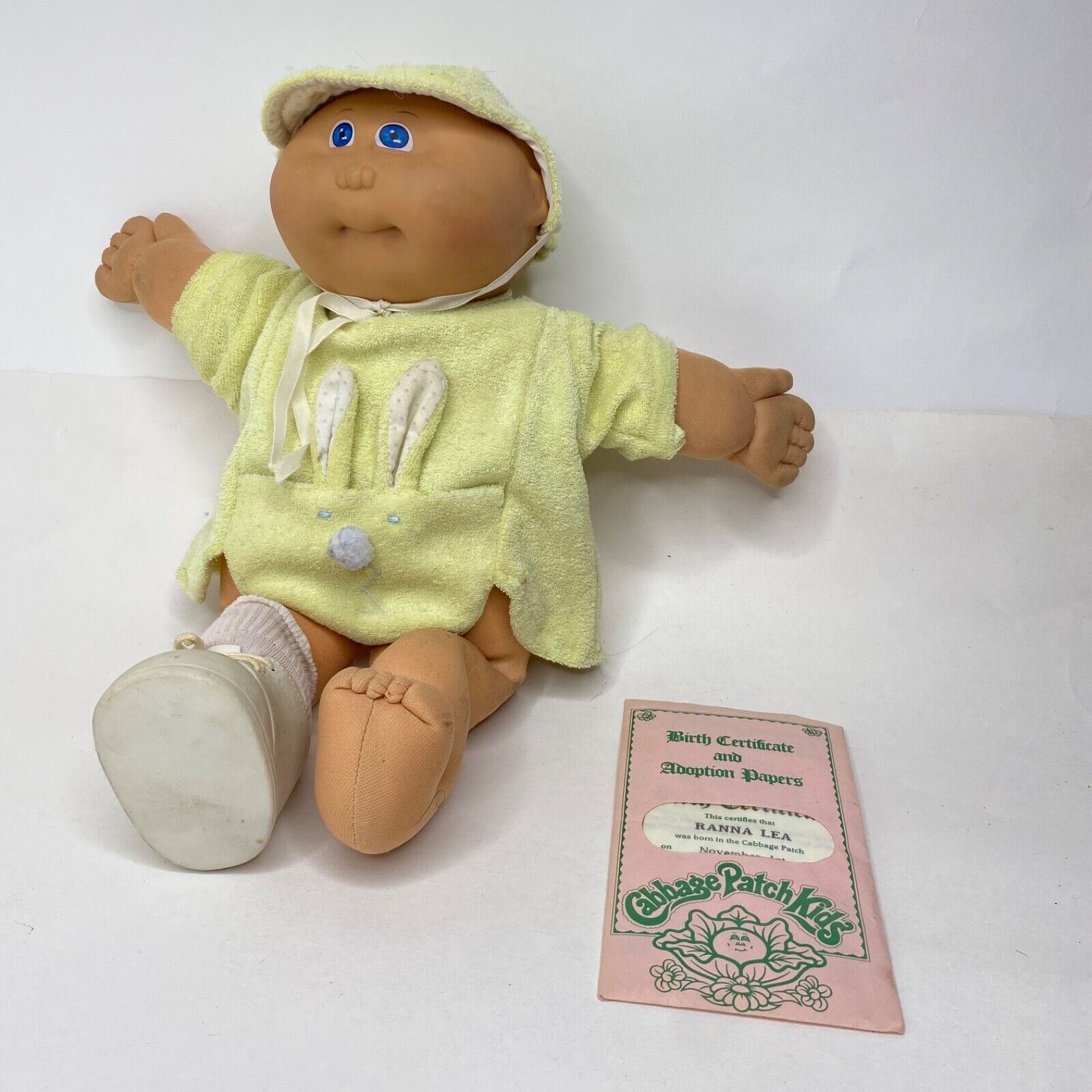 Vintage 1978, 1982 Cabbage Patch Kids Doll Baby with Yellow Bunny Outfit 1 21