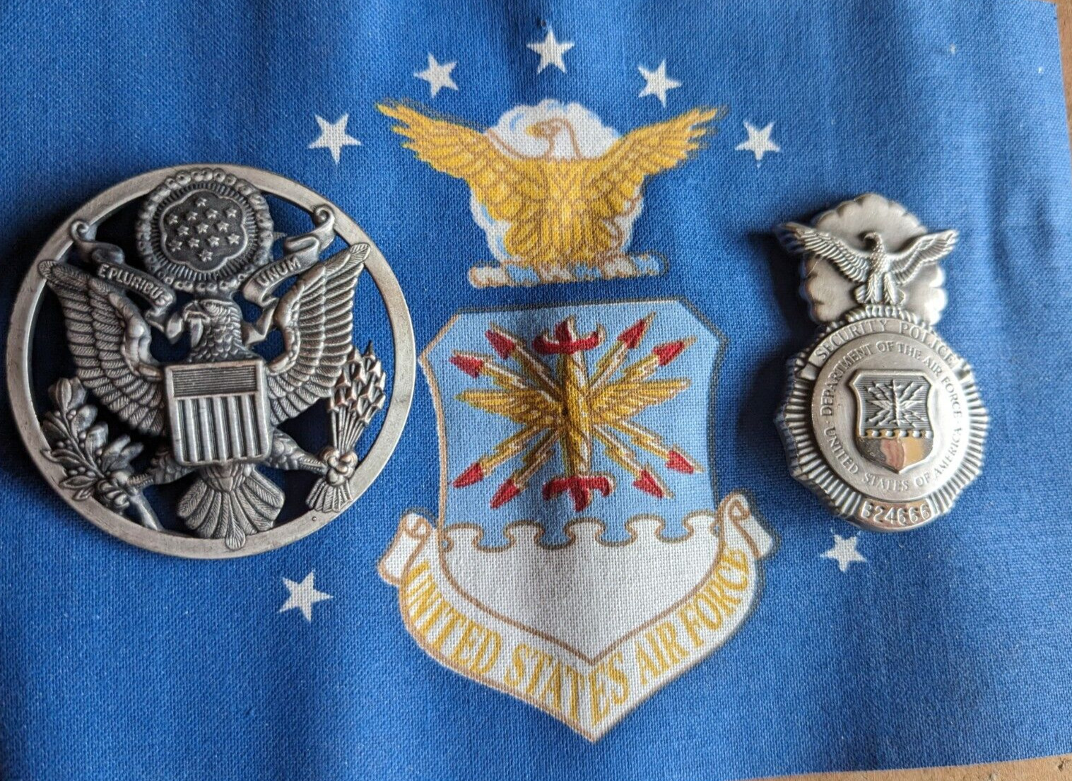 Air Force USAF Flag, Security Police mini pin, Eagle Insignia, 