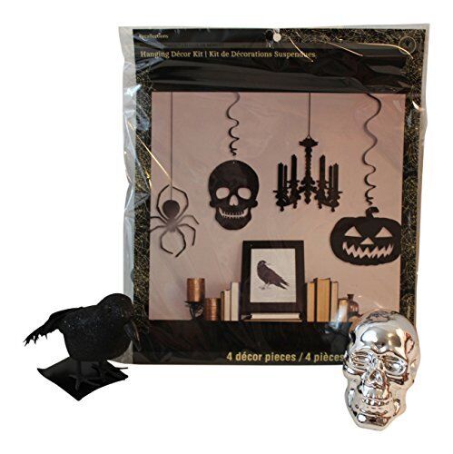 3 pc Halloween Gothic Decorating  4 pc black glitter Hanging Decor Kit