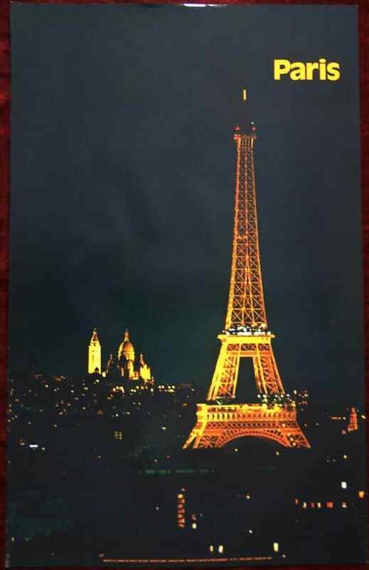 1970s Original Poster France Paris Night TourTower Eiffel Montmartre