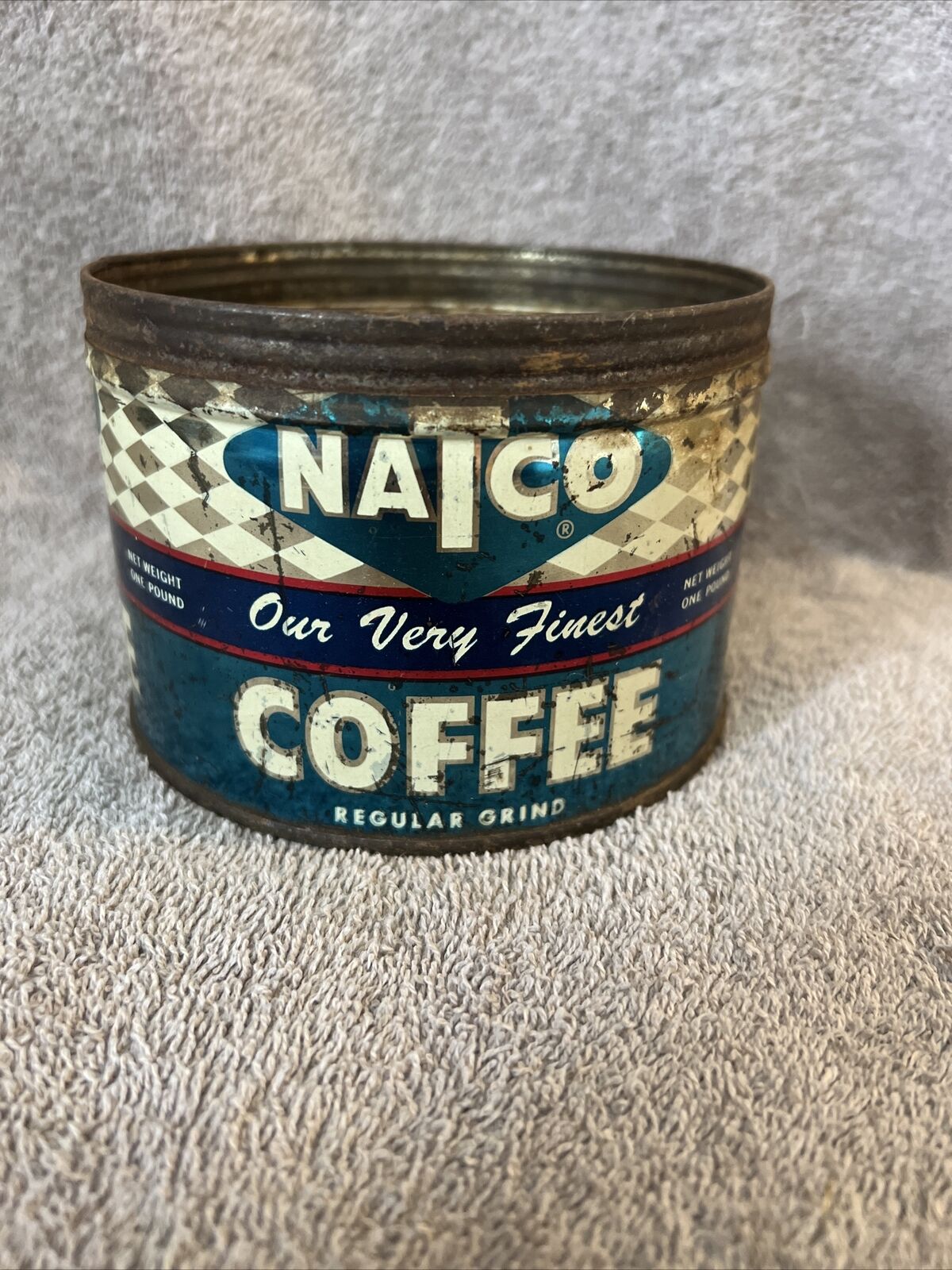 Vintage 1950s NATCO COFFEE GRAPHIC COFFEE TIN 1 POUND CHICAGO ILLINOIS No Lid