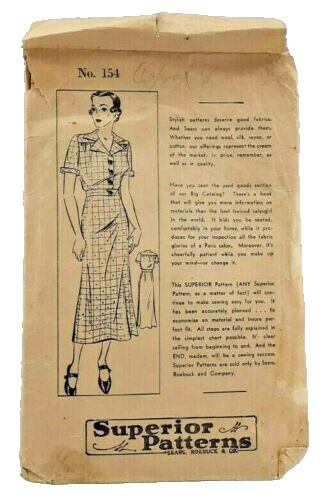 1930s Superior Sewing Pattern 154 Womens Shirtwaist Dress Size 40 Antique 6153