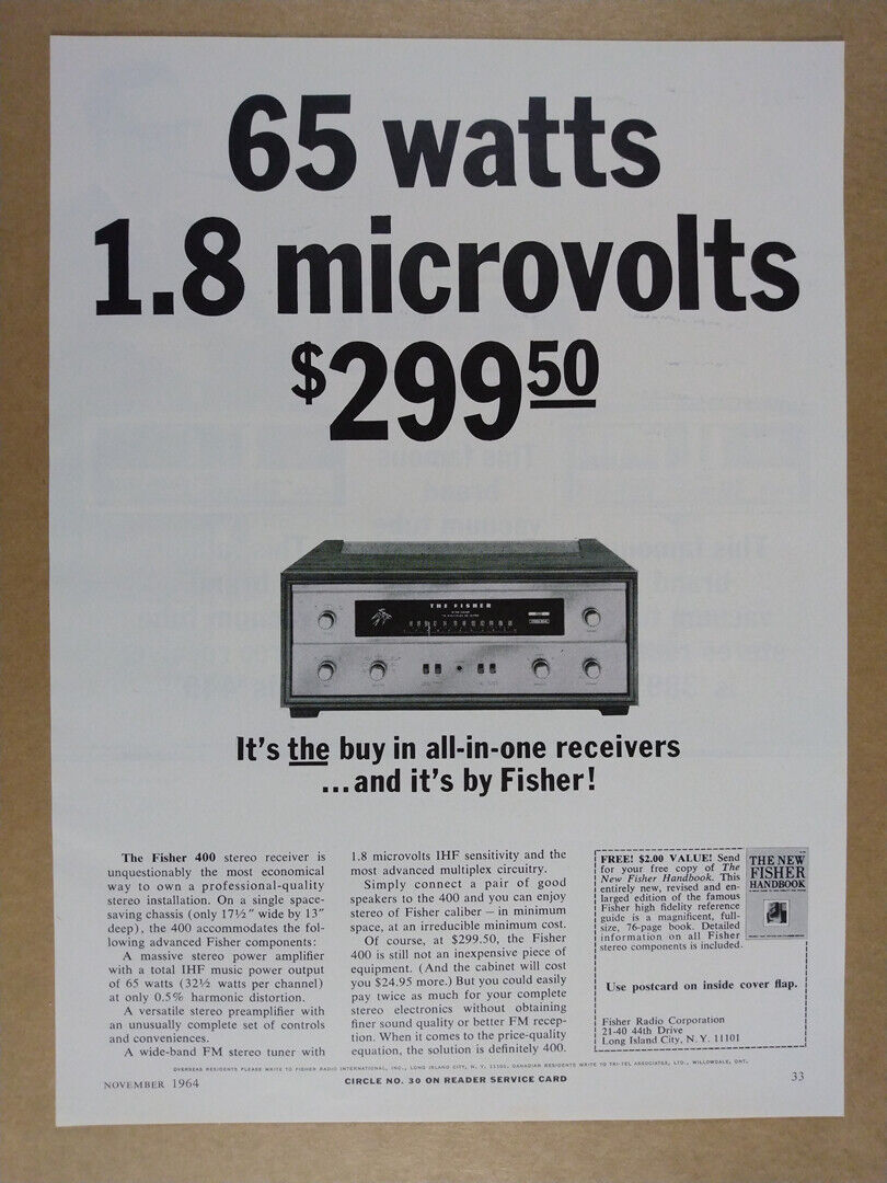 1964 Fisher 400 Stereo Receiver vintage print Ad