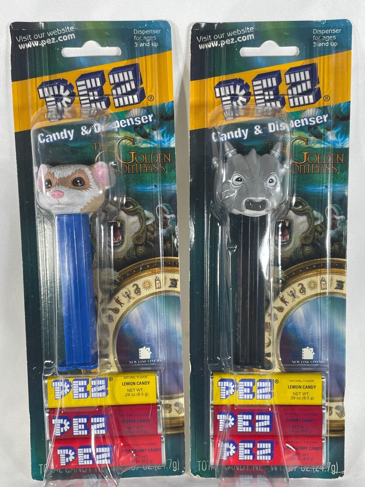 New 2007 Complete Set of Pez Golden Compass Dispensers on Cards Retired