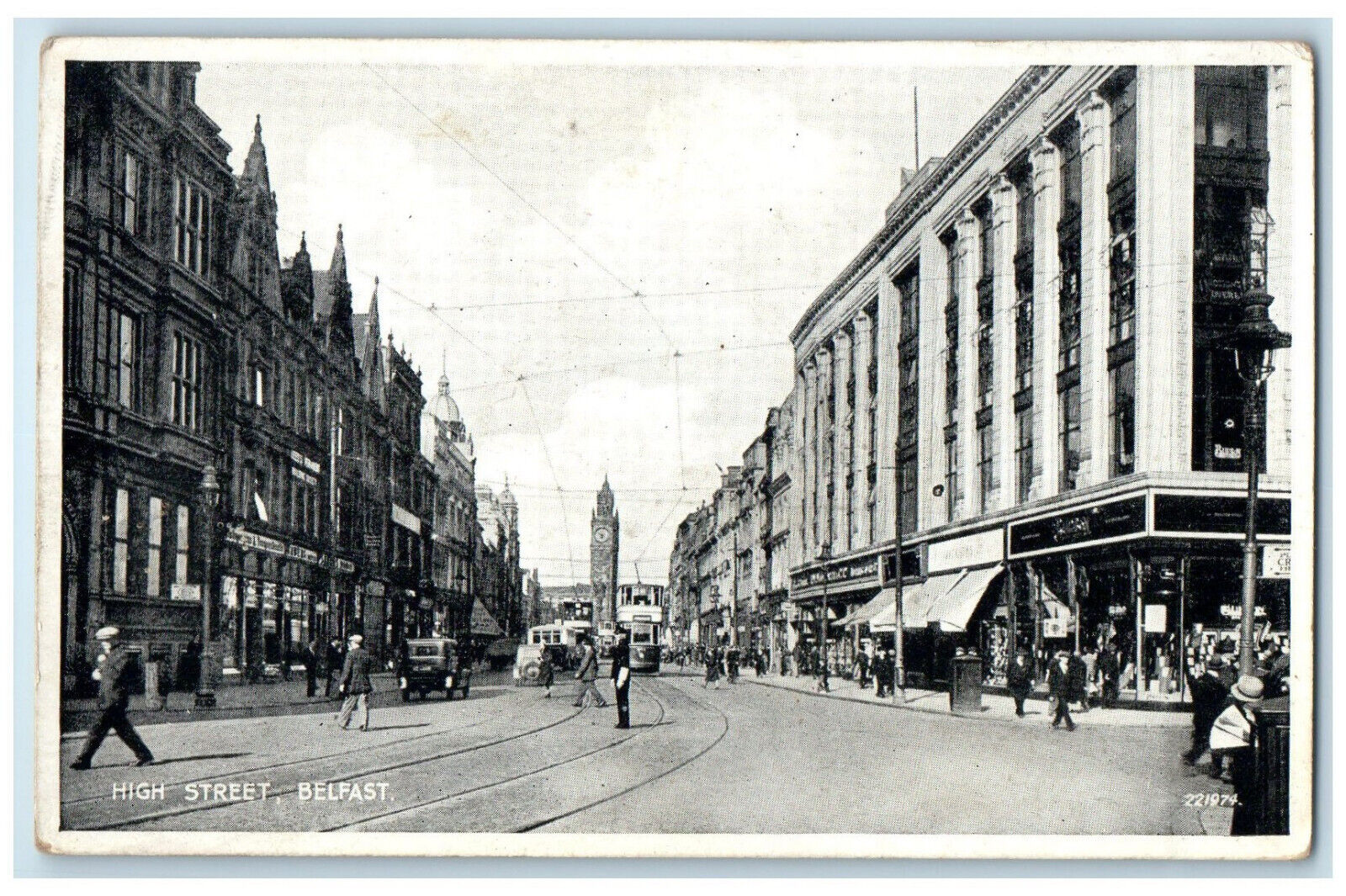 c1940's High Street Belfast Antrim Northern Ireland Silveresque Postcard