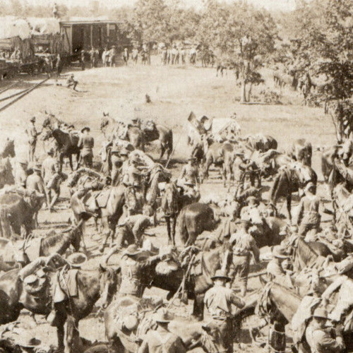Spanish American War Cavalry Guidon Army Railroad Train Real Photo Postcard