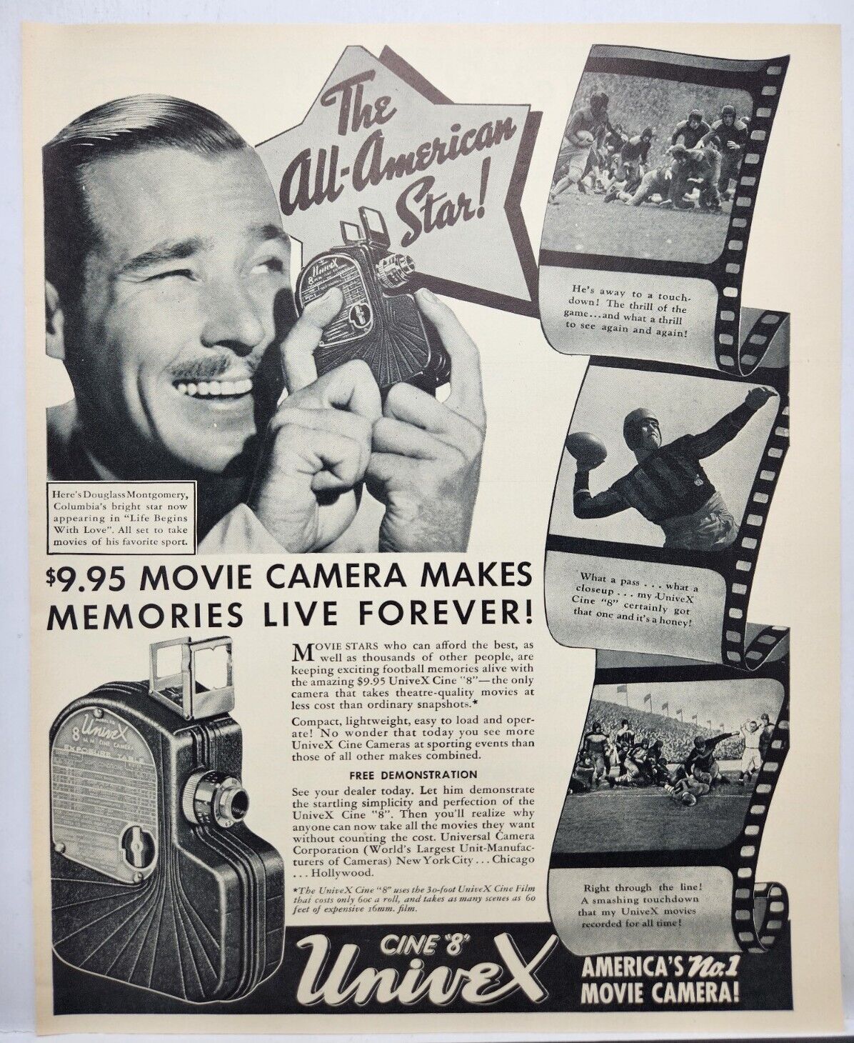 1937 Univex Movie Camera Cine 8 Vintage Print Ad Poster Man Cave Art Deco 30s