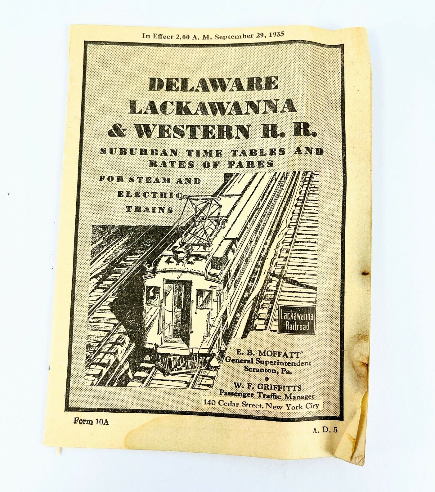 1935 Delaware Lackawanna & Western Railroad Suburban Timetable Time Table 10A