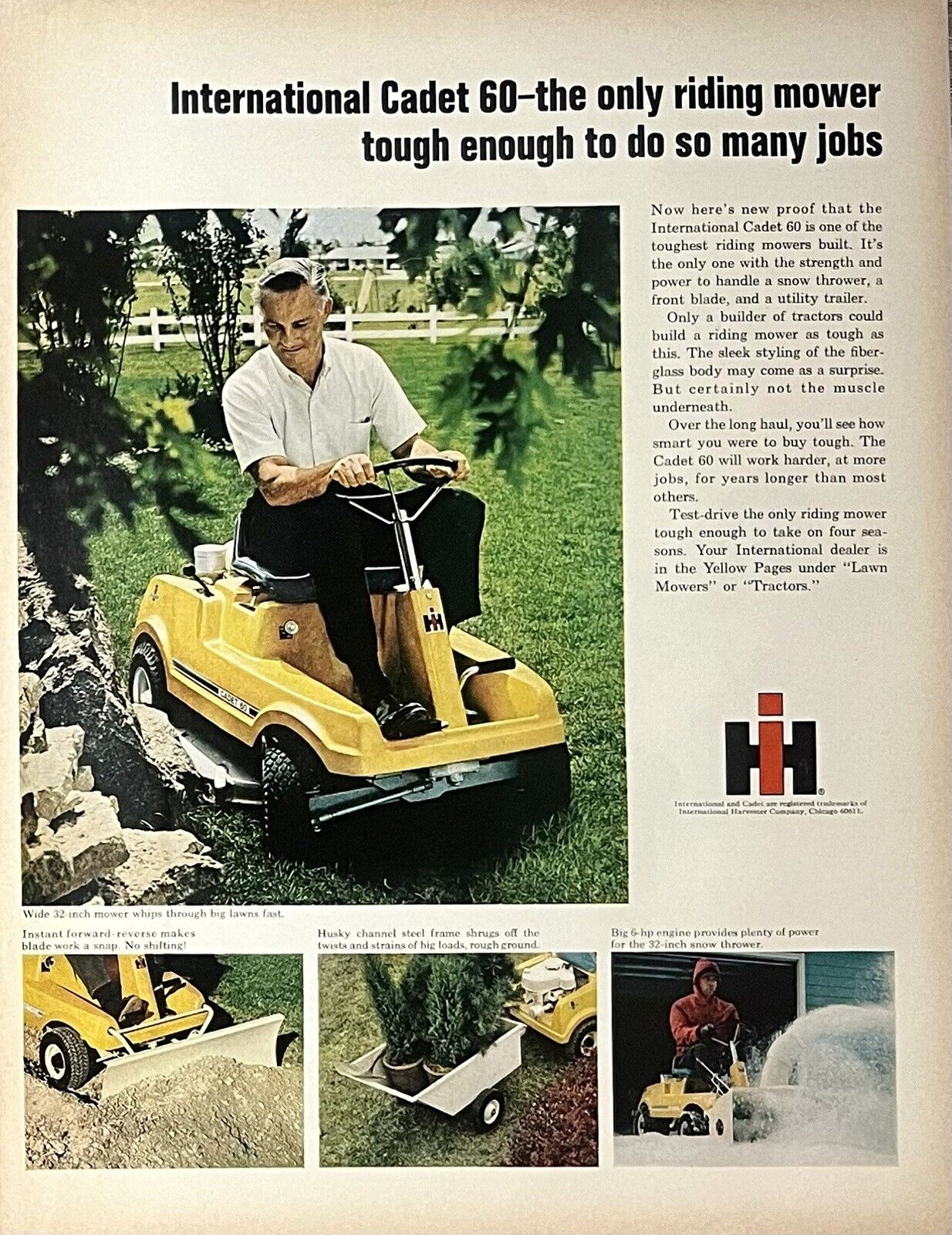 Vtg Print Ad 1969 International Harvester Cadet 60 Riding Lawn Mower Retro Home 