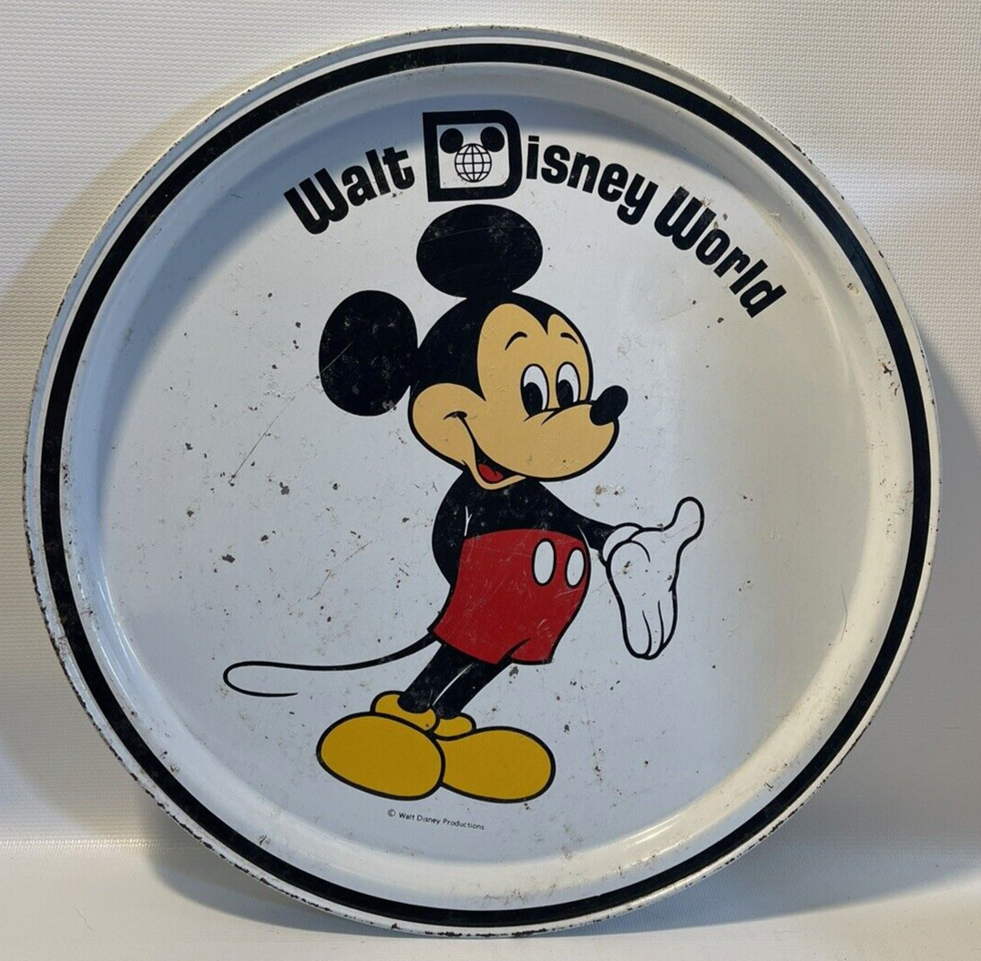 Vintage Walt Disney World Mickey Mouse Metal Tray Souvenir Tin Enamel 1970s