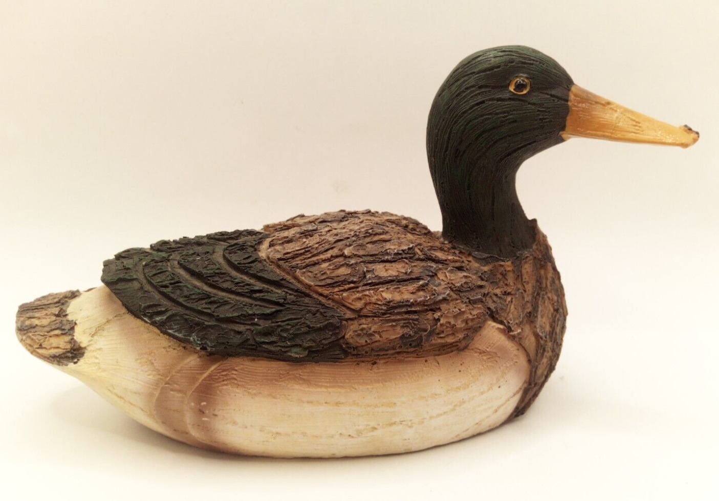Vintage Solid Resin Carved Duck Mallard Figurine Sculpture 8.5''