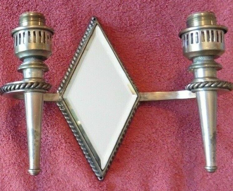 Antique Brass Wall Sconce Double arm lamp with beveled glass Mirror Vintage 