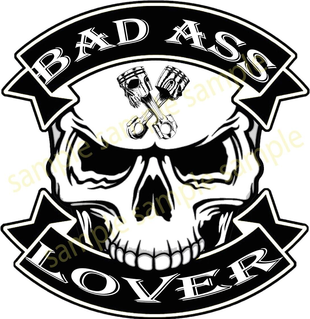 #27-SKULL BAD ASS LOVER 9.5x9cm HOT ROD STICKER AUTO DECAL ADHESIVE AUTOCOLLANT
