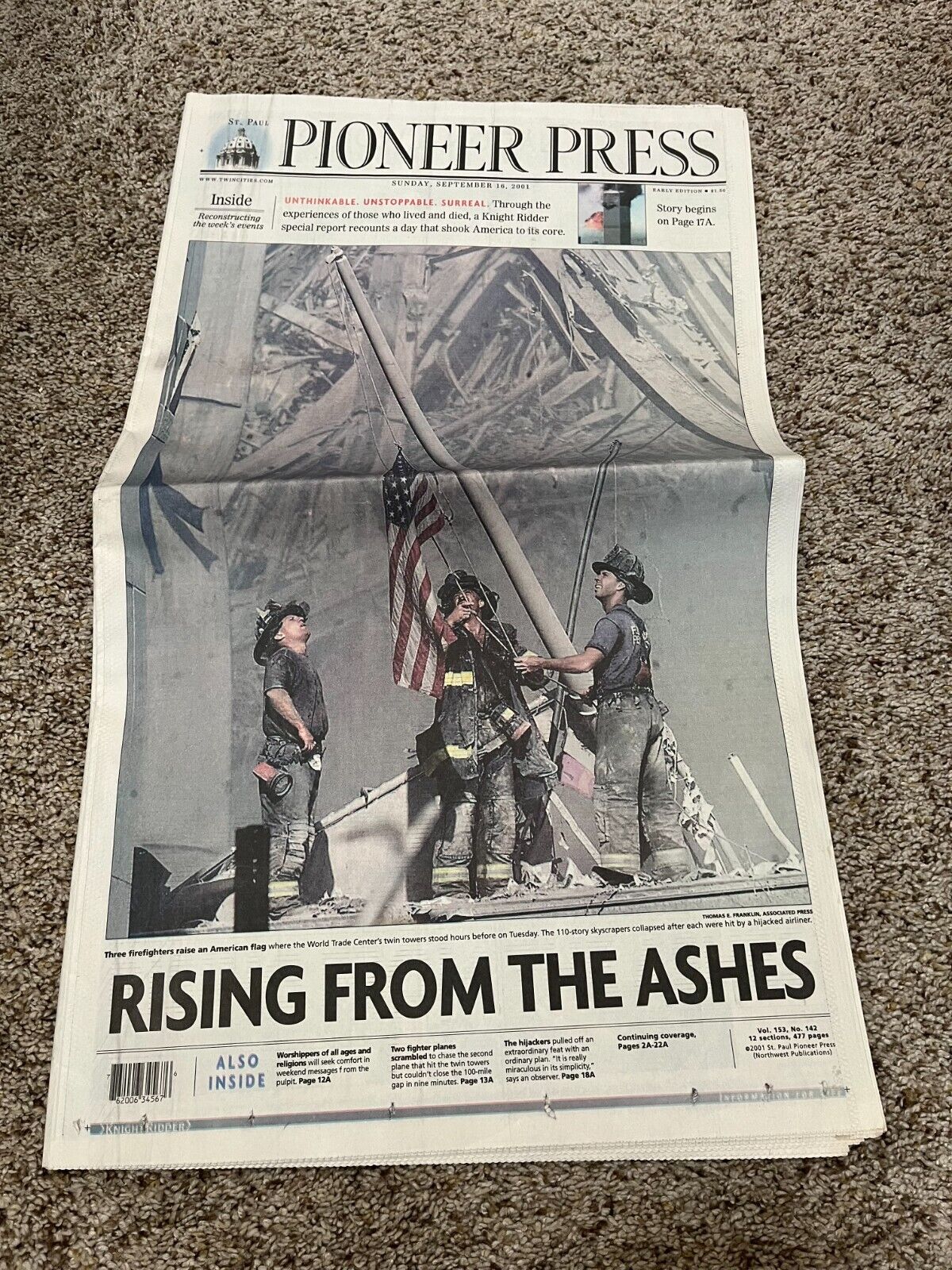 Pioneer Press Twin Cities Newspaper Sept. 16, 2001 World Trade Center
